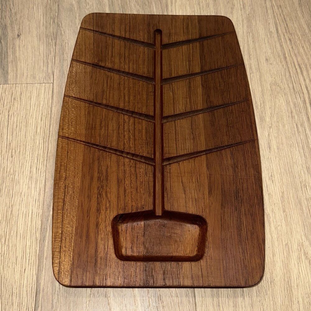 Danish Teak Wood MCM Style Staved Carved Cutting Board SEE PHOTOS